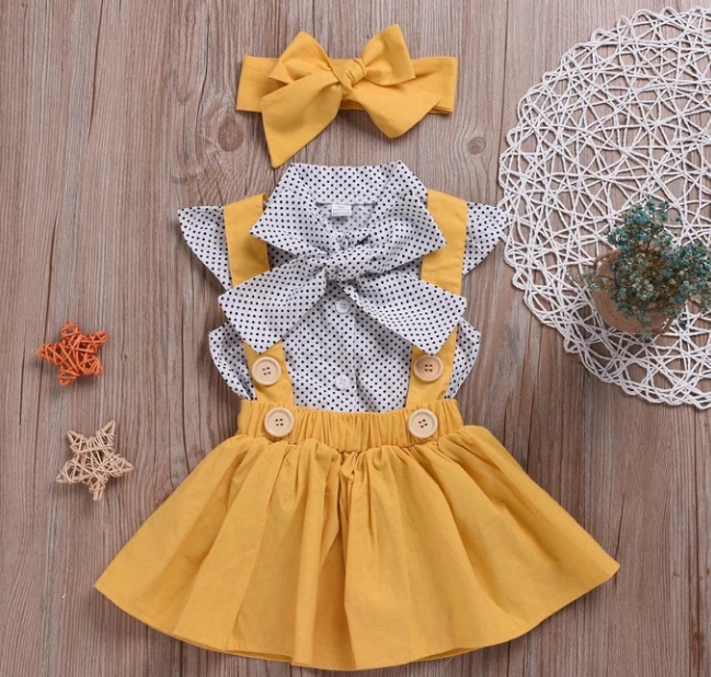 Polka Dot Top Yellow Skirt Outfit - Main Image