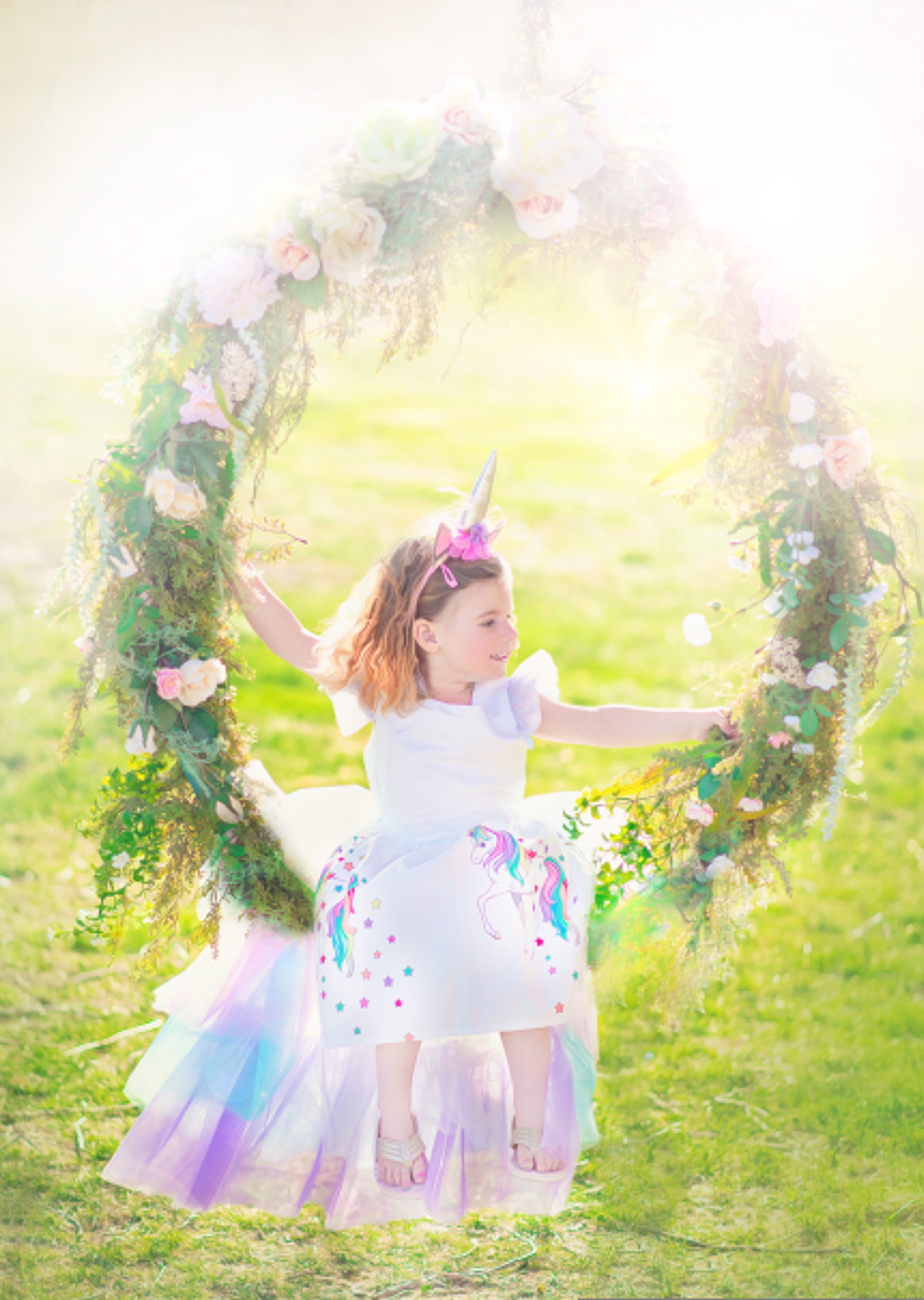 green unicorn dress Girls Dress Green Unicorn Flower Summer Sundress 4-5 Years