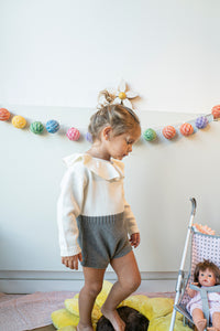 Knit-Bottom Romper With Frill Neck