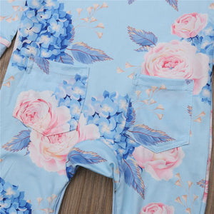 Blue Floral Onesie Headband Outfit