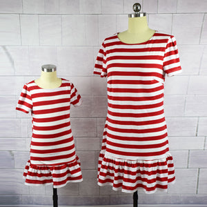 Red Striped Frill Matching Dresses