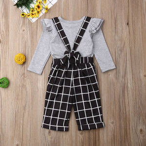 Ruffle Plaid Overalls Outfit