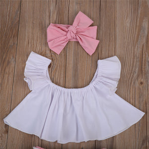 Ruffle Top Lace Pants Bow Headband Outfit