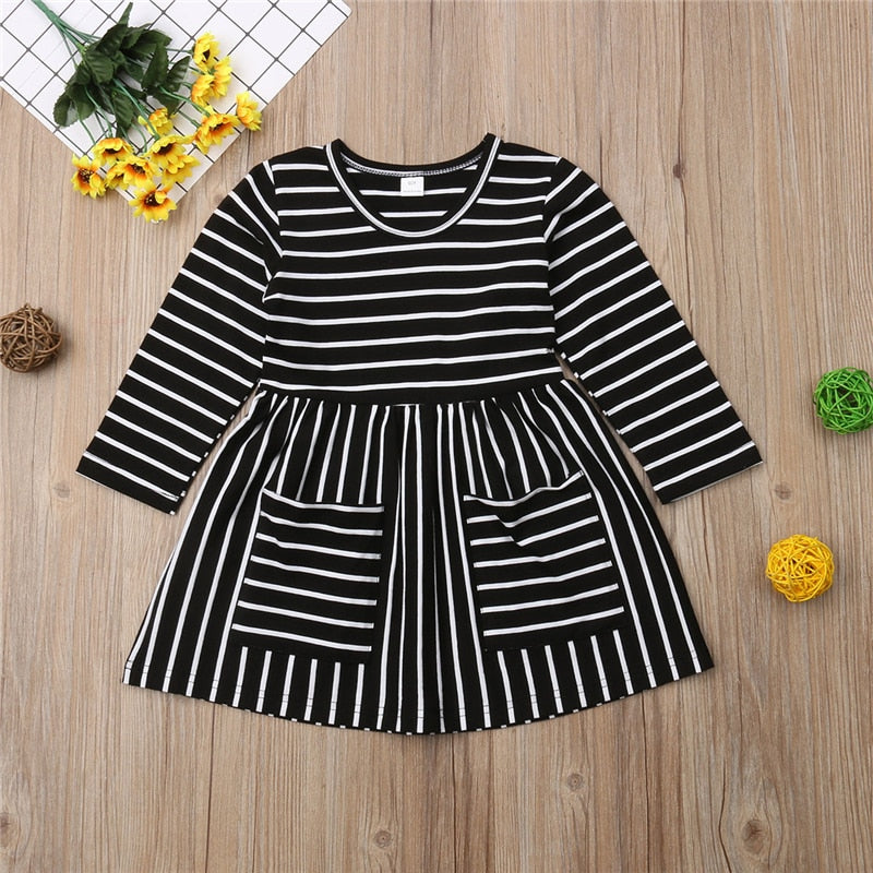 Toddler Girls Long Sleeve Striped Pocket Dress