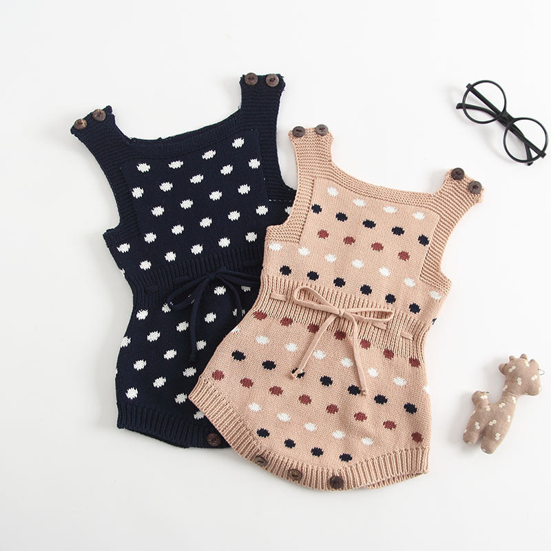 Baby Girls Polka Dot Knitted Sleeveless Jumpsuit