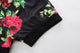 Black Floral Short Sleeved Hoodie And Shorts