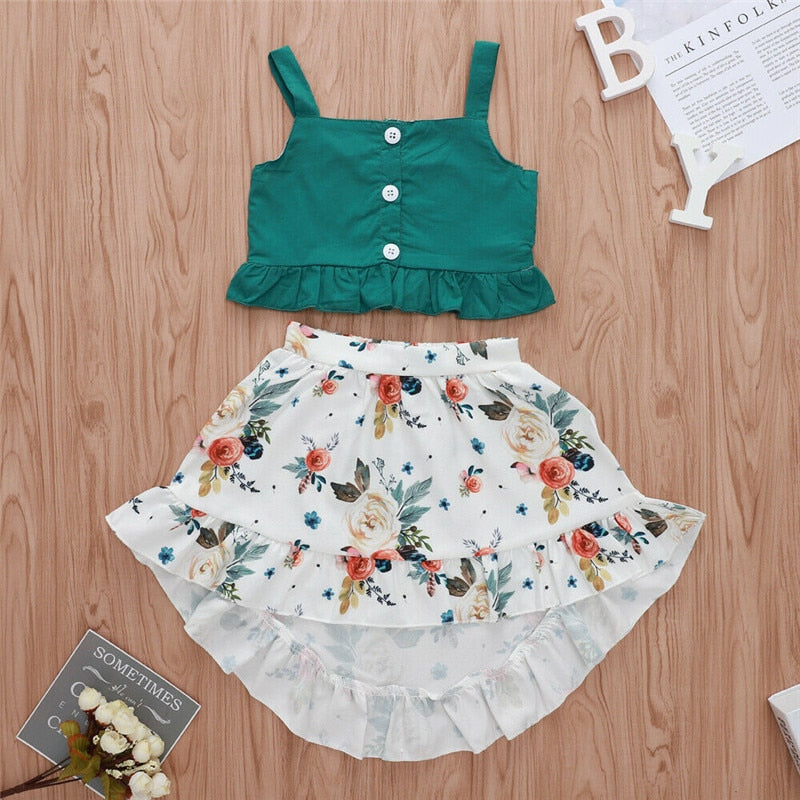 Baby/Toddler Girl Ruffle Tank Top Floral Skirt Outfit