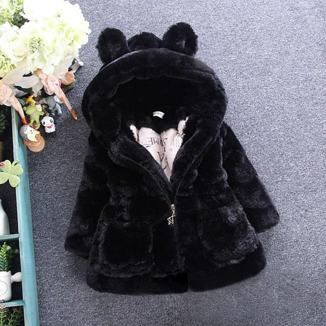 Buy Cute Bear Ears Faux Fur Hooded Winter Coat Online
