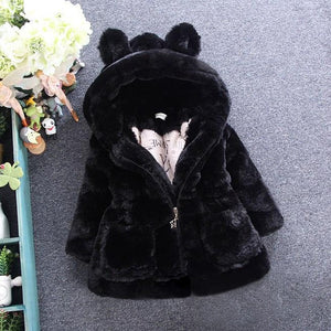 Bear Ears Faux Fur Hooded Winter Coat