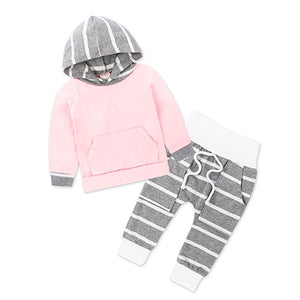 Striped Hooded Sweatshirt And Pants Outfit (2 Colors)