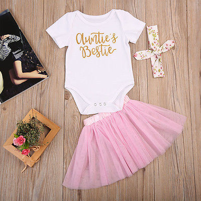 Auntie's Bestie Romper Tutu Skirt Headband Outfit MoonBun