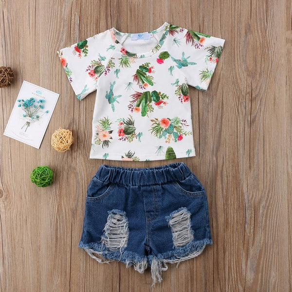 Cactus T-Shirt Denim Shorts Outfit - Main Image