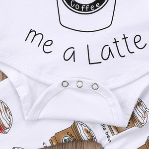 Mommy Loves Me a Latte Romper Pants Headband Outfit