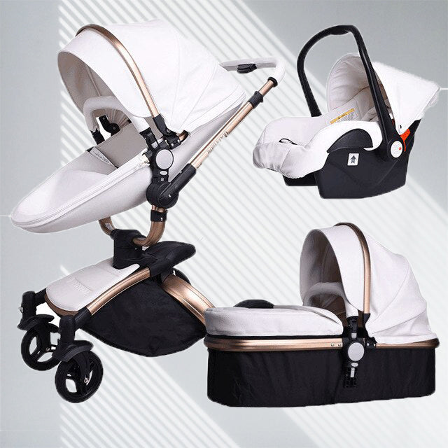 3 in 1 baby stroller Luxe PU Leather 3 in 1 Stroller